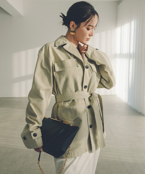 ベージュ コットン ミリタリージャケット オーバーサイズ ブラウンアンドストリート Brown&Street オーバーサイズ