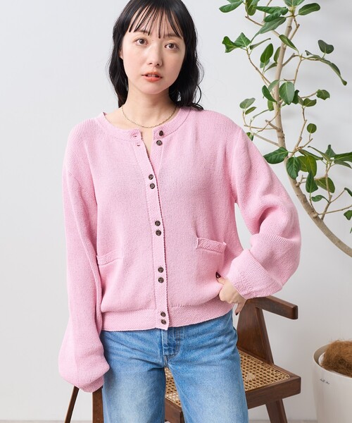 プリーツブリーズピンク ボレロカーディガン セール】アイスカラー ニットカーディガン（カーディガン/ボレロ