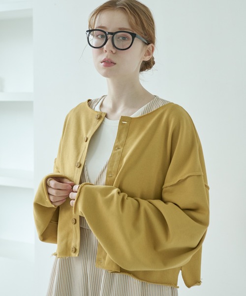 Crisp（クリスプ）の「カットオフスウェットカーディガン（スウェット・レディース・イエロー/ピンク・FREE）」の2枚目の写真