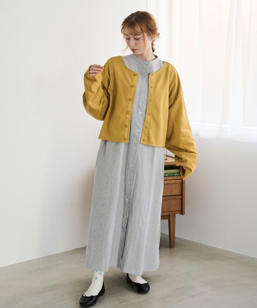 Crisp（クリスプ）の「カットオフスウェットカーディガン（スウェット・レディース・イエロー/ピンク・FREE）」の3枚目の写真