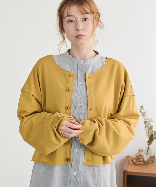 Crisp（クリスプ）の「カットオフスウェットカーディガン（スウェット・レディース・イエロー/ピンク・FREE）」の8枚目の写真