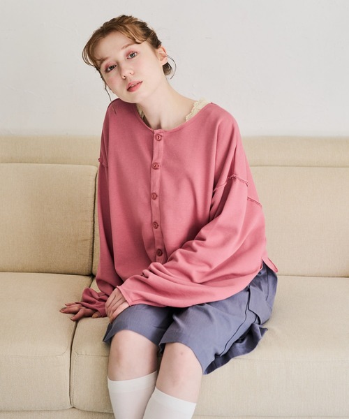 Crisp（クリスプ）の「カットオフスウェットカーディガン（スウェット・レディース・イエロー/ピンク・FREE）」の15枚目の写真