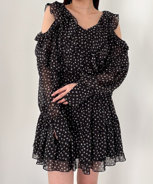 セール】ショルダーカットフレアミニワンピース 325863（ワンピース