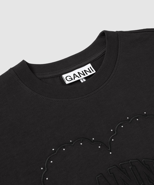 【GANNI 】ブラックコットンTシャツ ハート GANNI ガニー｜Heavy Cotton Drop Shoulder Heart T-shirt