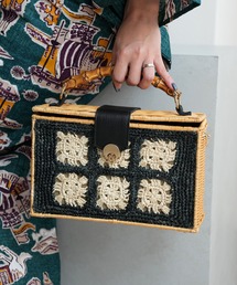 utatane | かごバッグ かぎ針編みパッチワーク ボックスハンドバッグ(かごバッグ)