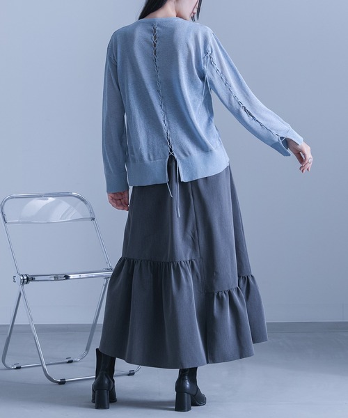 kOhAKU（コハク）の「『レースアップシアーニット』（ニット/セーター・レディース・ブラック/ブルー・2/1）」の14枚目の写真