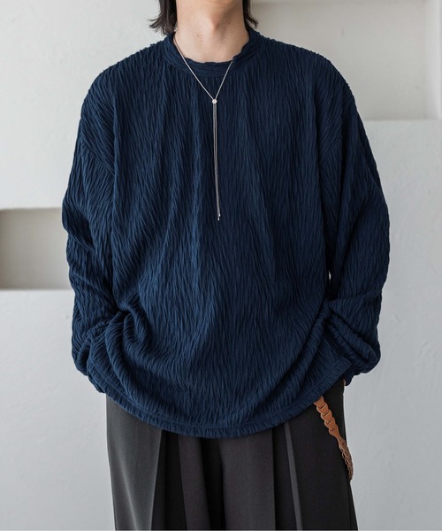 epnok（エプノック）の「ジャガードルーズロンTee（Tシャツ/カットソー・メンズ・ダークグレー/ブラック/グレイッシュブルー・SMALL/MEDIUM/LARGE）」の3枚目の写真