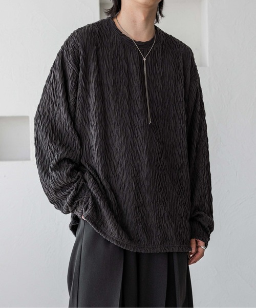 epnok（エプノック）の「ジャガードルーズロンTee（Tシャツ/カットソー・メンズ・ダークグレー/ブラック/グレイッシュブルー・SMALL/MEDIUM/LARGE）」の12枚目の写真