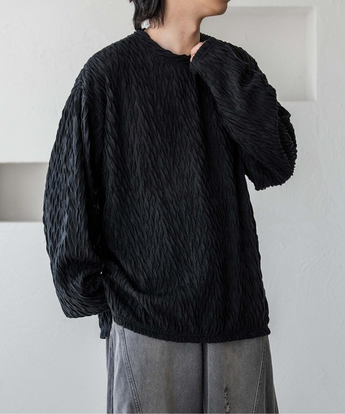 epnok（エプノック）の「ジャガードルーズロンTee（Tシャツ/カットソー・メンズ・ダークグレー/ブラック/グレイッシュブルー・SMALL/MEDIUM/LARGE）」の4枚目の写真