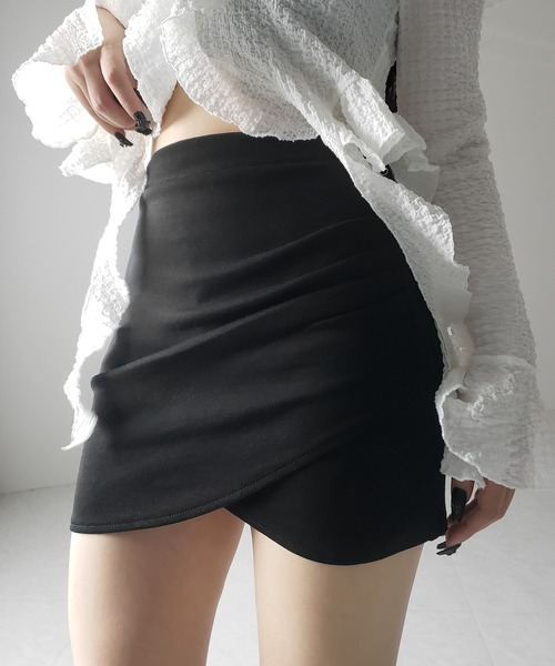 新品未使用♡ダブルウエストタックミニスコート セール】【 2color ／ インパン裏地付 】サイドタックギャザー