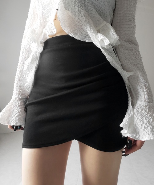 me+em select(ミームセレクト)の「【 2color / インパン裏地付 】サイドタックギャザータイトミニスカート /side tuck gather tight mini skirt(スカート・レディース・ブラック/グレー・LARGE/MEDIUM/SMALL)」の16枚目の写真