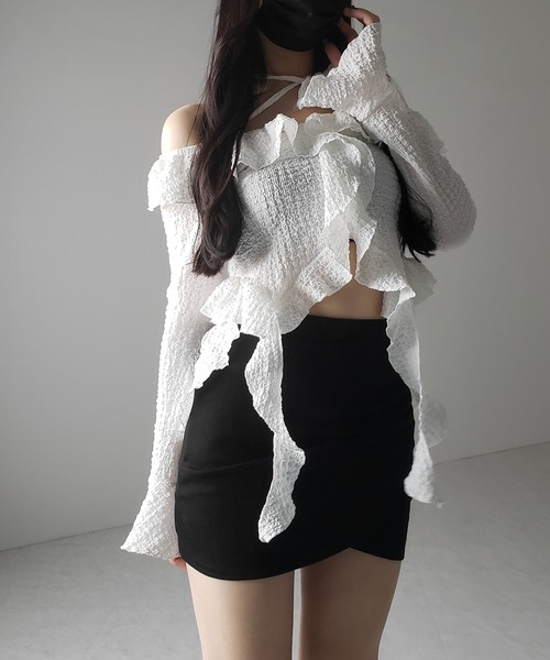 me+em select(ミームセレクト)の「【 2color / インパン裏地付 】サイドタックギャザータイトミニスカート /side tuck gather tight mini skirt(スカート・レディース・ブラック/グレー・LARGE/MEDIUM/SMALL)」の8枚目の写真
