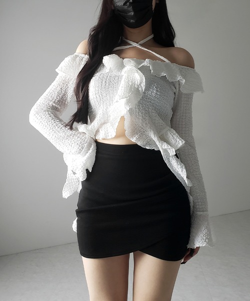 me+em select(ミームセレクト)の「【 2color / インパン裏地付 】サイドタックギャザータイトミニスカート /side tuck gather tight mini skirt(スカート・レディース・ブラック/グレー・LARGE/MEDIUM/SMALL)」の9枚目の写真