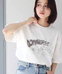【Tom & Jerry/トム & ジェリー】×【CONVERSE/コンバース】 コラボプリント ヴィンテージライク オーバーサイズ 半袖Tシャツ