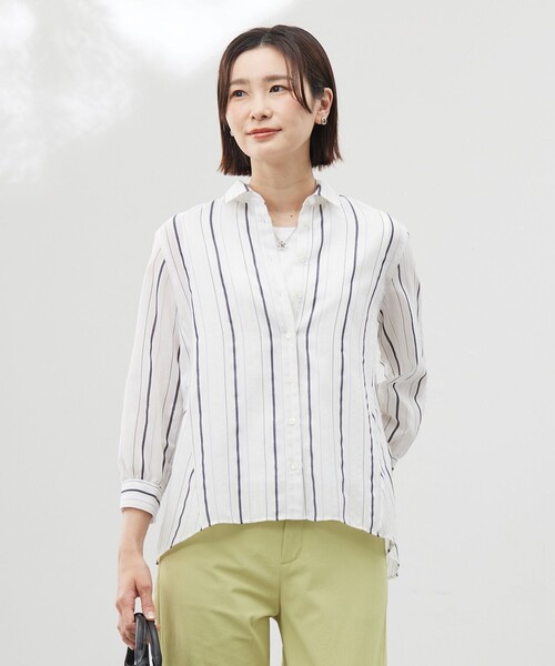 J.PRESS Ladies(J.プレス レディス)の「【洗える】SHEERストライプ ペプラム シャツ ブラウス(シャツ/ブラウス・レディース・ホワイト系1/サックスブルー系1・XS)」の1枚目の写真