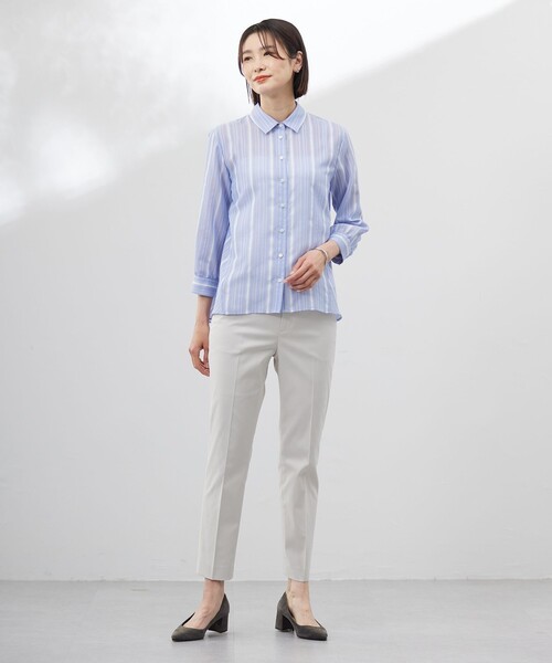 J.PRESS Ladies(J.プレス レディス)の「【洗える】SHEERストライプ ペプラム シャツ ブラウス(シャツ/ブラウス・レディース・ホワイト系1/サックスブルー系1・XS)」の7枚目の写真