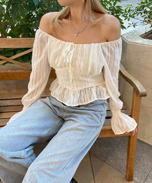 定価3.2万 SINME シンメ 24SS リネンオフショルダーブラウス