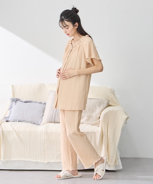 シャーリング ジャガードパジャマ(産前・産後対応 マタニティ＆授乳服