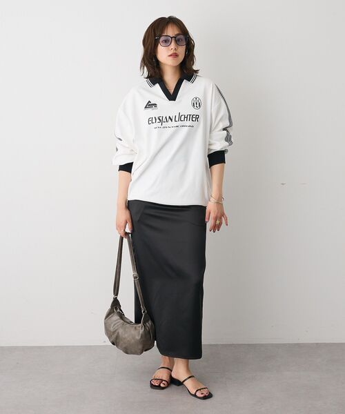 CRAFT STANDARD BOUTIQUE(クラフトスタンダードブティック)の「接触冷感/UVカット/速乾性 ハニカムメッシュ襟ゲームシャツ【ユニセックス】(Tシャツ/カットソー・レディース・ブラック/オフホワイト・S/M/L)」の7枚目の写真