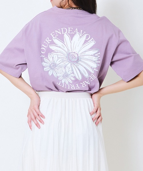 GORGE(ゴージ)の「《フラワーロゴ×ゆるシルエット》レディース 半袖Tシャツ 体型カバー 春夏秋(Tシャツ/カットソー・レディース・チャコール/オートミール/オフホワイト/パープル・F)」の5枚目の写真