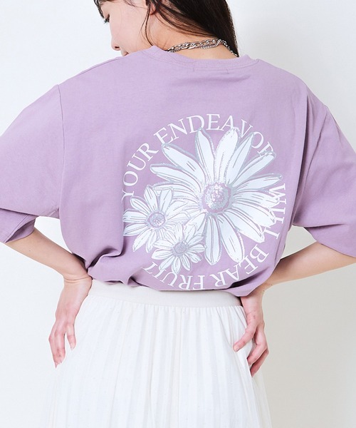GORGE(ゴージ)の「《フラワーロゴ×ゆるシルエット》レディース 半袖Tシャツ 体型カバー 春夏秋(Tシャツ/カットソー・レディース・チャコール/オートミール/オフホワイト/パープル・F)」の6枚目の写真