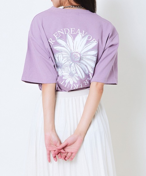 GORGE(ゴージ)の「《フラワーロゴ×ゆるシルエット》レディース 半袖Tシャツ 体型カバー 春夏秋(Tシャツ/カットソー・レディース・チャコール/オートミール/オフホワイト/パープル・F)」の7枚目の写真