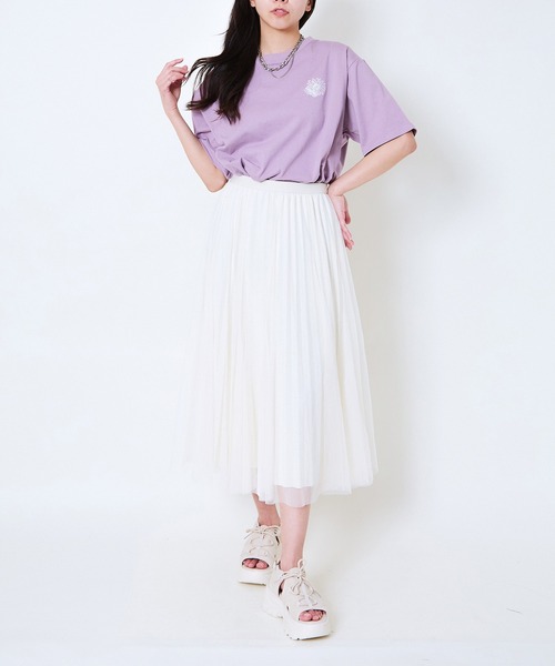 GORGE(ゴージ)の「《フラワーロゴ×ゆるシルエット》レディース 半袖Tシャツ 体型カバー 春夏秋(Tシャツ/カットソー・レディース・チャコール/オートミール/オフホワイト/パープル・F)」の10枚目の写真