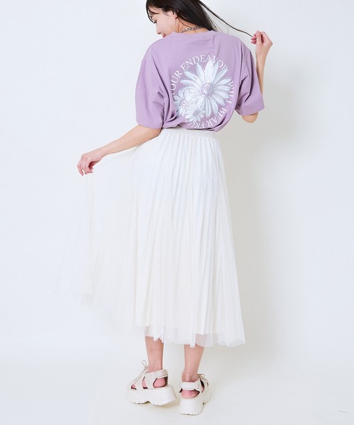 GORGE(ゴージ)の「《フラワーロゴ×ゆるシルエット》レディース 半袖Tシャツ 体型カバー 春夏秋(Tシャツ/カットソー・レディース・チャコール/オートミール/オフホワイト/パープル・F)」の13枚目の写真