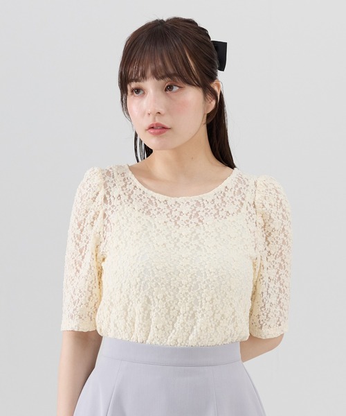 REDYAZEL 花柄トップス フラワーレース5分袖トップス（Tシャツ/カットソー）｜REDYAZEL