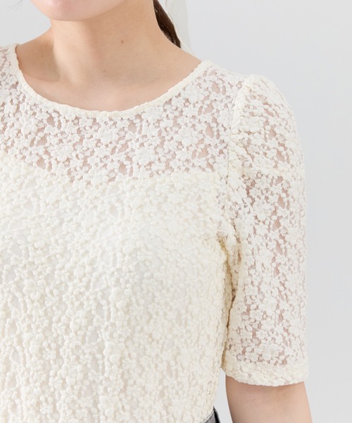 REDYAZEL（レディアゼル）の「フラワーレース5分袖トップス（Tシャツ/カットソー・レディース・ホワイト/ブラック/オフホワイト・FREE）」の11枚目の写真