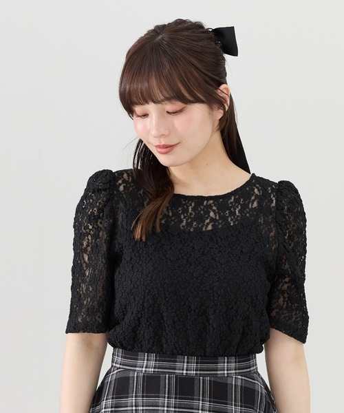 REDYAZEL（レディアゼル）の「フラワーレース5分袖トップス（Tシャツ/カットソー・レディース・ホワイト/ブラック/オフホワイト・FREE）」の19枚目の写真