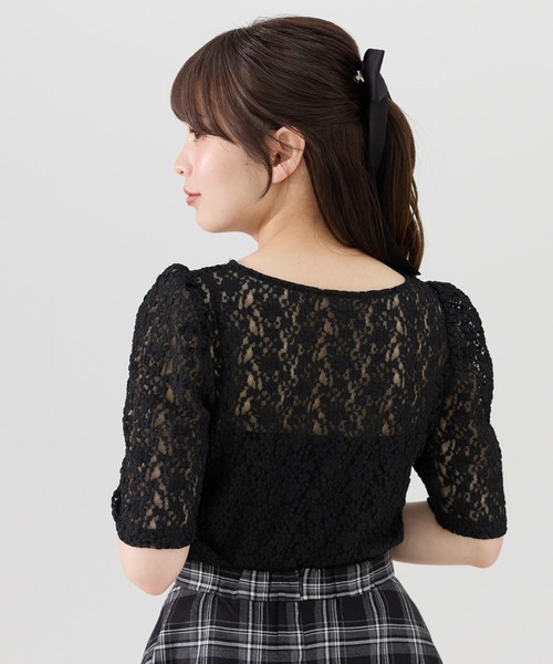 REDYAZEL（レディアゼル）の「フラワーレース5分袖トップス（Tシャツ/カットソー・レディース・ホワイト/ブラック/オフホワイト・FREE）」の21枚目の写真