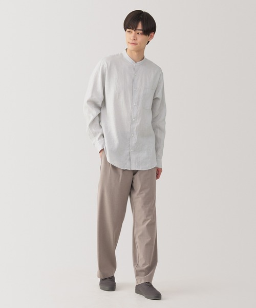 無印良品(ムジルシリョウヒン)の「紳士 リネン洗いざらしスタンドカラー長袖シャツ(シャツ/ブラウス・メンズ・ホワイト/ライトグレー/グリーン系/ネイビー/キナリ・S/XL/L)」の20枚目の写真