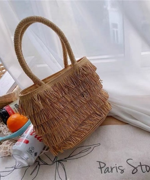 ストローとレザーのフリンジ付きかごバッグ 楽天市場】TODS トッズ ストロー&レザー ショッピング バッグ
