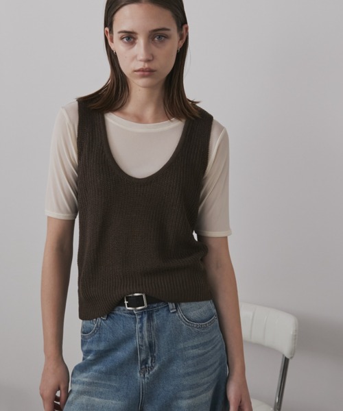Auntie Rosa Holiday(アンティローザホリデー)の「パワーメッシュ半袖TEE(Tシャツ/カットソー・レディース・アイボリー/ブラック/ネイビー/ボルドー・FREE)」の6枚目の写真