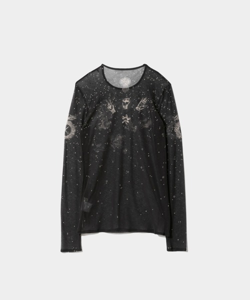 sheer R.P.S print jersey crew neck top（Tシャツ/カットソー