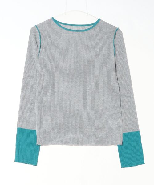 Per sist ence（パーシエンス）の「麻タッチバイカラーニットプルオーバー 配色リブニット／春ニット／細見えトップス（Tシャツ/カットソー・レディース・グレー/チャコールグレー/アイボリー・ONE SIZE）」の13枚目の写真
