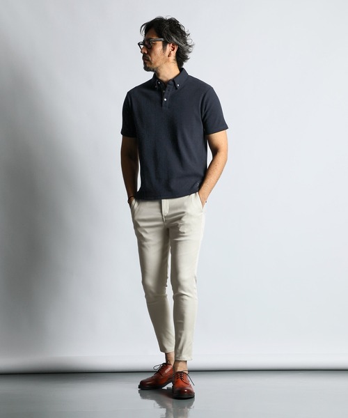 The DUFFER of ST.GEORGE（ザダファーオブセントジョージ）の「COOLFIBER PLATING SMART POLO：速乾・防シワ COOLFIBER 台衿付 ボタンダウン ビジカジ 綺麗目ポロシャツ（ポロシャツ・メンズ・ホワイト/ブラック/ネイビー/ブルー・SMALL/MEDIUM/LARGE/X-LARGE）」の10枚目の写真