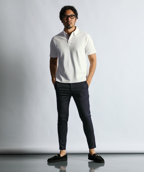 The DUFFER of ST.GEORGE（ザダファーオブセントジョージ）の「COOLFIBER PLATING SMART POLO：速乾・防シワ COOLFIBER 台衿付 ボタンダウン ビジカジ 綺麗目ポロシャツ（ポロシャツ・メンズ・ホワイト/ブラック/ネイビー/ブルー・SMALL/MEDIUM/LARGE/X-LARGE）」の6枚目の写真