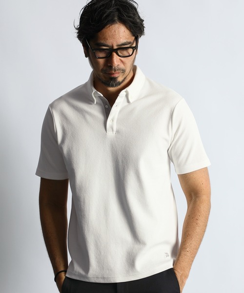 The DUFFER of ST.GEORGE（ザダファーオブセントジョージ）の「COOLFIBER PLATING SMART POLO：速乾・防シワ COOLFIBER 台衿付 ボタンダウン ビジカジ 綺麗目ポロシャツ（ポロシャツ・メンズ・ホワイト/ブラック/ネイビー/ブルー・SMALL/MEDIUM/LARGE/X-LARGE）」の5枚目の写真