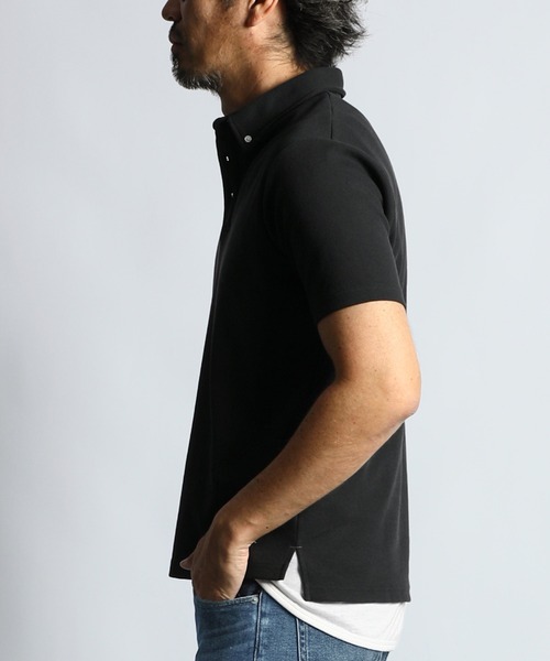The DUFFER of ST.GEORGE（ザダファーオブセントジョージ）の「COOLFIBER PLATING SMART POLO：速乾・防シワ COOLFIBER 台衿付 ボタンダウン ビジカジ 綺麗目ポロシャツ（ポロシャツ・メンズ・ホワイト/ブラック/ネイビー/ブルー・SMALL/MEDIUM/LARGE/X-LARGE）」の13枚目の写真