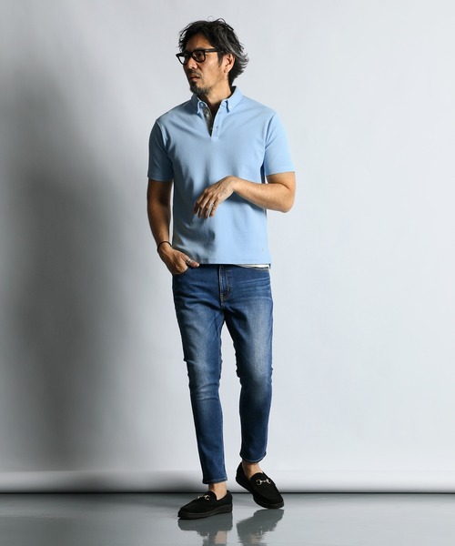 The DUFFER of ST.GEORGE（ザダファーオブセントジョージ）の「COOLFIBER PLATING SMART POLO：速乾・防シワ COOLFIBER 台衿付 ボタンダウン ビジカジ 綺麗目ポロシャツ（ポロシャツ・メンズ・ホワイト/ブラック/ネイビー/ブルー・SMALL/MEDIUM/LARGE/X-LARGE）」の12枚目の写真