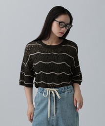 LEPSIM | 7ゲージ透かし柄5分袖　328312(ニット/セーター)