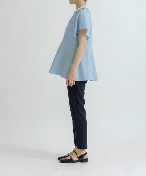 SONO NAVY MUMMUMダブルクロス 紺色 ギャザーフレアチュニックジレ
