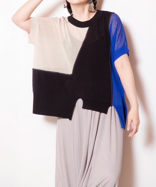 OSMOSIS（オズモーシス）の「ライン切替ニットプルオーバー（ニット/セーター・レディース・カーキ/ブルー/ベージュ・ONE SIZE）」の15枚目の写真