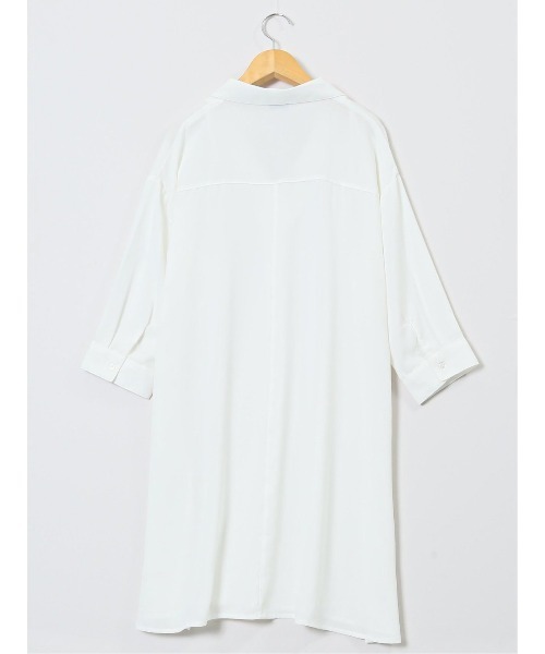 m.f.editorial（エムエフエディトリアル）の「【防シワ ウォッシャブル】m.f.エディトリアル レディース 吸水速乾 7分袖 スキッパー シャツワンピース（ワンピース・レディース・カーキ/ホワイト/ライトグリーン・MEDIUM/LARGE）」の4枚目の写真