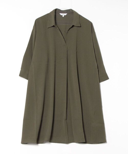 m.f.editorial（エムエフエディトリアル）の「【防シワ ウォッシャブル】m.f.エディトリアル レディース 吸水速乾 7分袖 スキッパー シャツワンピース（ワンピース・レディース・カーキ/ホワイト/ライトグリーン・MEDIUM/LARGE）」の8枚目の写真