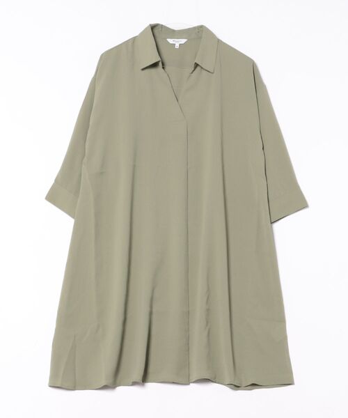 m.f.editorial（エムエフエディトリアル）の「【防シワ ウォッシャブル】m.f.エディトリアル レディース 吸水速乾 7分袖 スキッパー シャツワンピース（ワンピース・レディース・カーキ/ホワイト/ライトグリーン・MEDIUM/LARGE）」の13枚目の写真