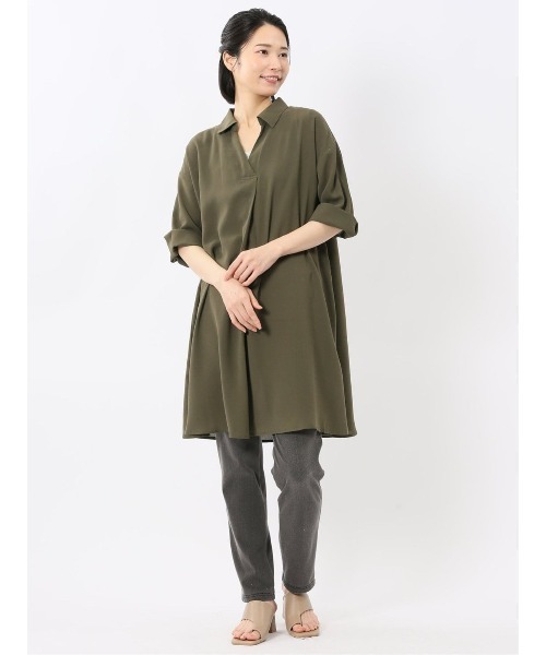 m.f.editorial（エムエフエディトリアル）の「【防シワ ウォッシャブル】m.f.エディトリアル レディース 吸水速乾 7分袖 スキッパー シャツワンピース（ワンピース・レディース・カーキ/ホワイト/ライトグリーン・MEDIUM/LARGE）」の18枚目の写真