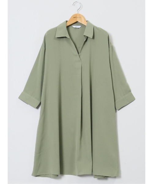 m.f.editorial（エムエフエディトリアル）の「【防シワ ウォッシャブル】m.f.エディトリアル レディース 吸水速乾 7分袖 スキッパー シャツワンピース（ワンピース・レディース・カーキ/ホワイト/ライトグリーン・MEDIUM/LARGE）」の19枚目の写真